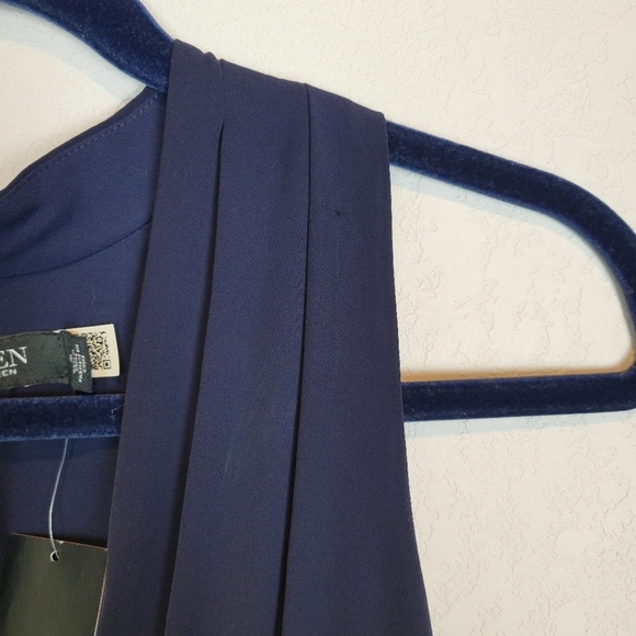 NWT Lauren Ralph Lauren Silky Georgette 154-Cocktail Dress Navy Blue Size 6 - Picture 7 of 10